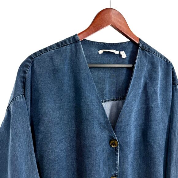 Soft Surroundings Plus Size 1X Denim Long Sleeve Blouse Shirt Top Cute Cozy - Picture 4 of 8